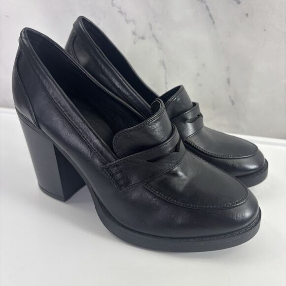 Y2K 90s Vintage Bongo Block Heel Platform Loafers Blk Leather Chunky 8.5 Grunge - Picture 12 of 15